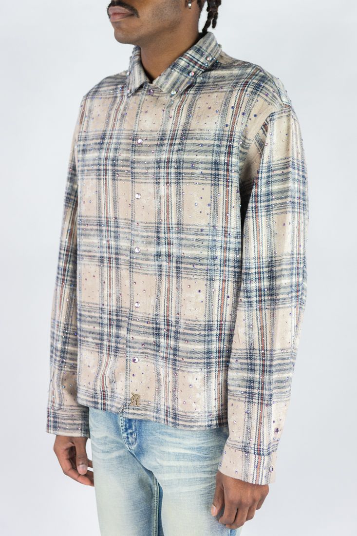 Rebel Mind Grey Rhinestone Plaid Tee