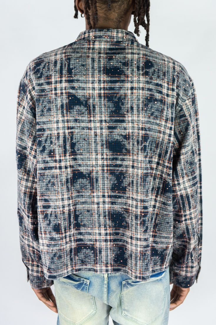 Rebel Mind NAVY CROPPED RHINESTONE FLANNEL
