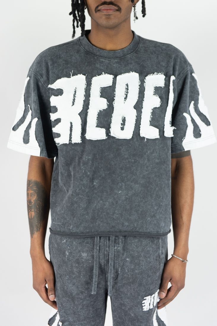 Rebel Mind Lt Grey Flame Crop Top