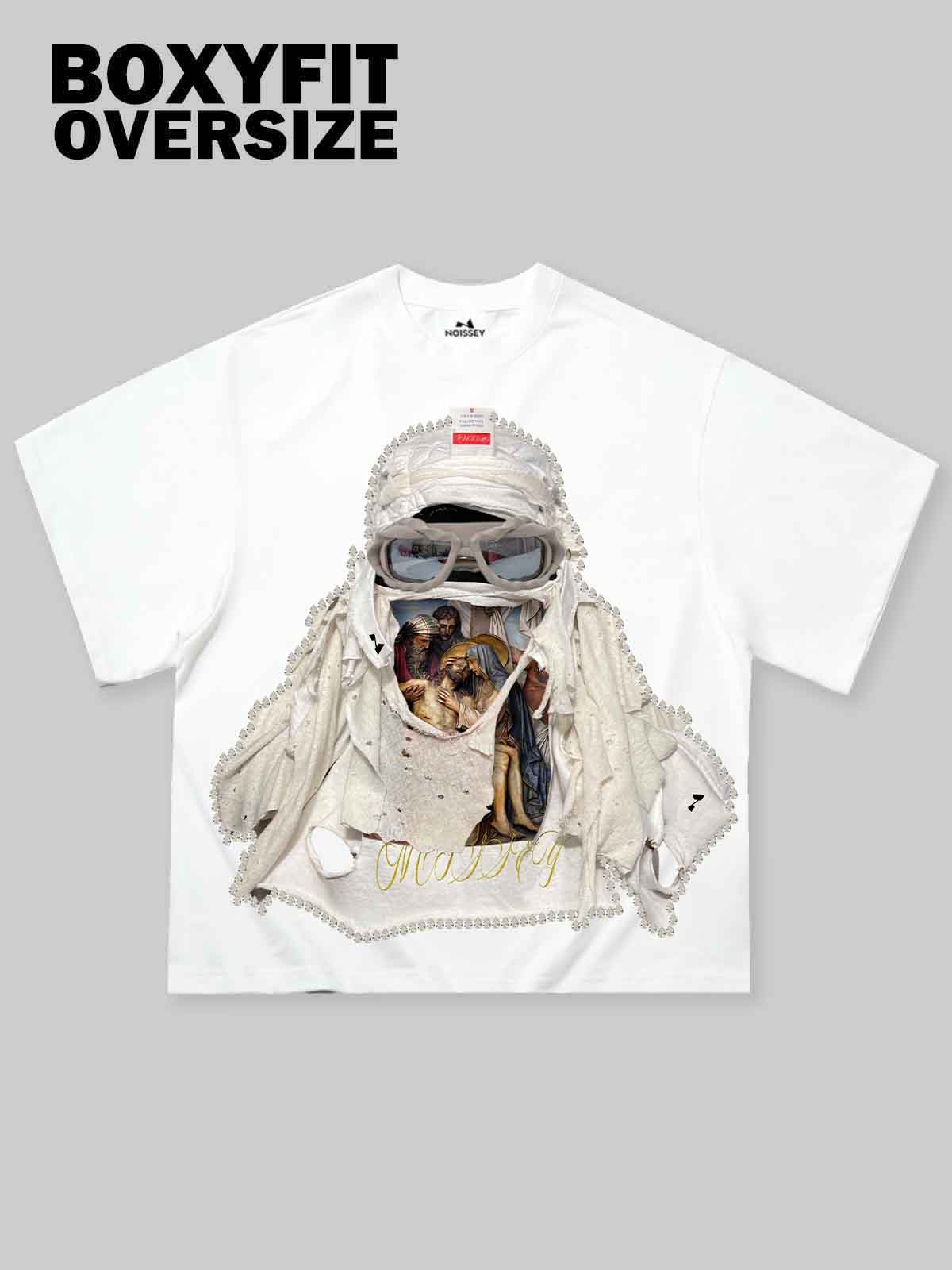 Noissey Boxy Oversized T-Shirt Bible Story Collage Face Mask