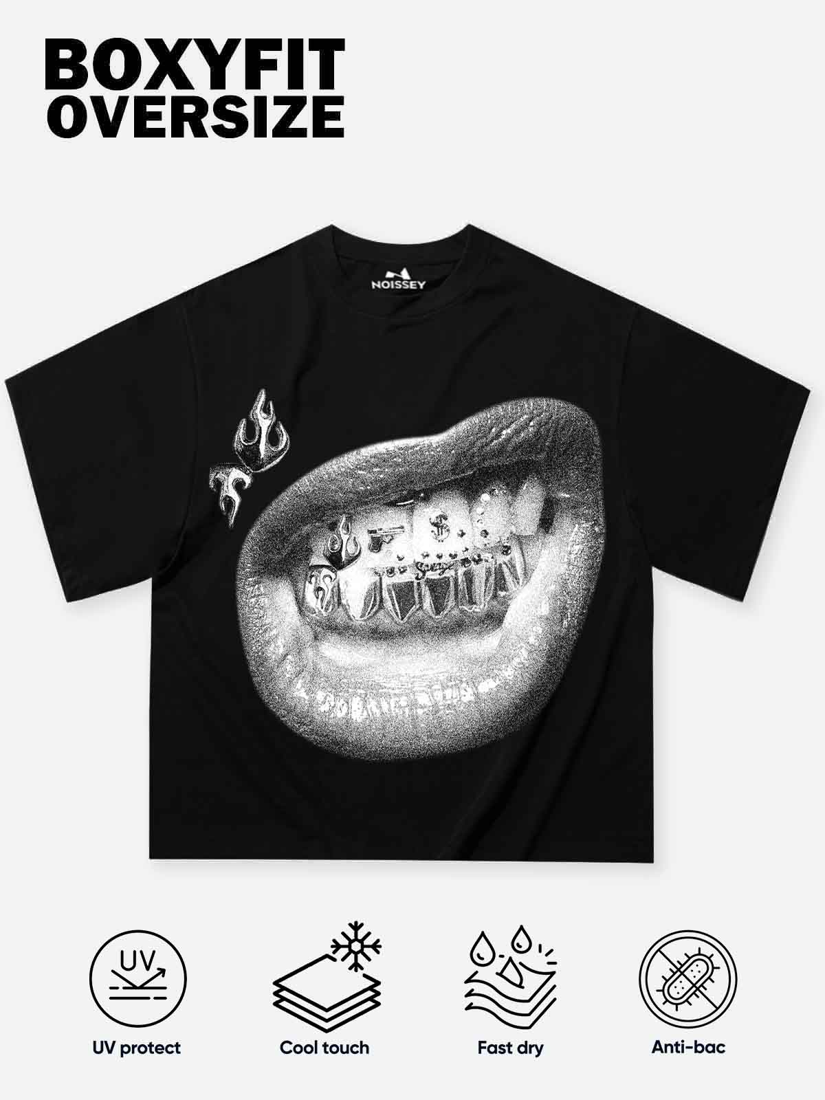 Boxy oversized T-shirt Personalized Lip and Tooth Patch White Print