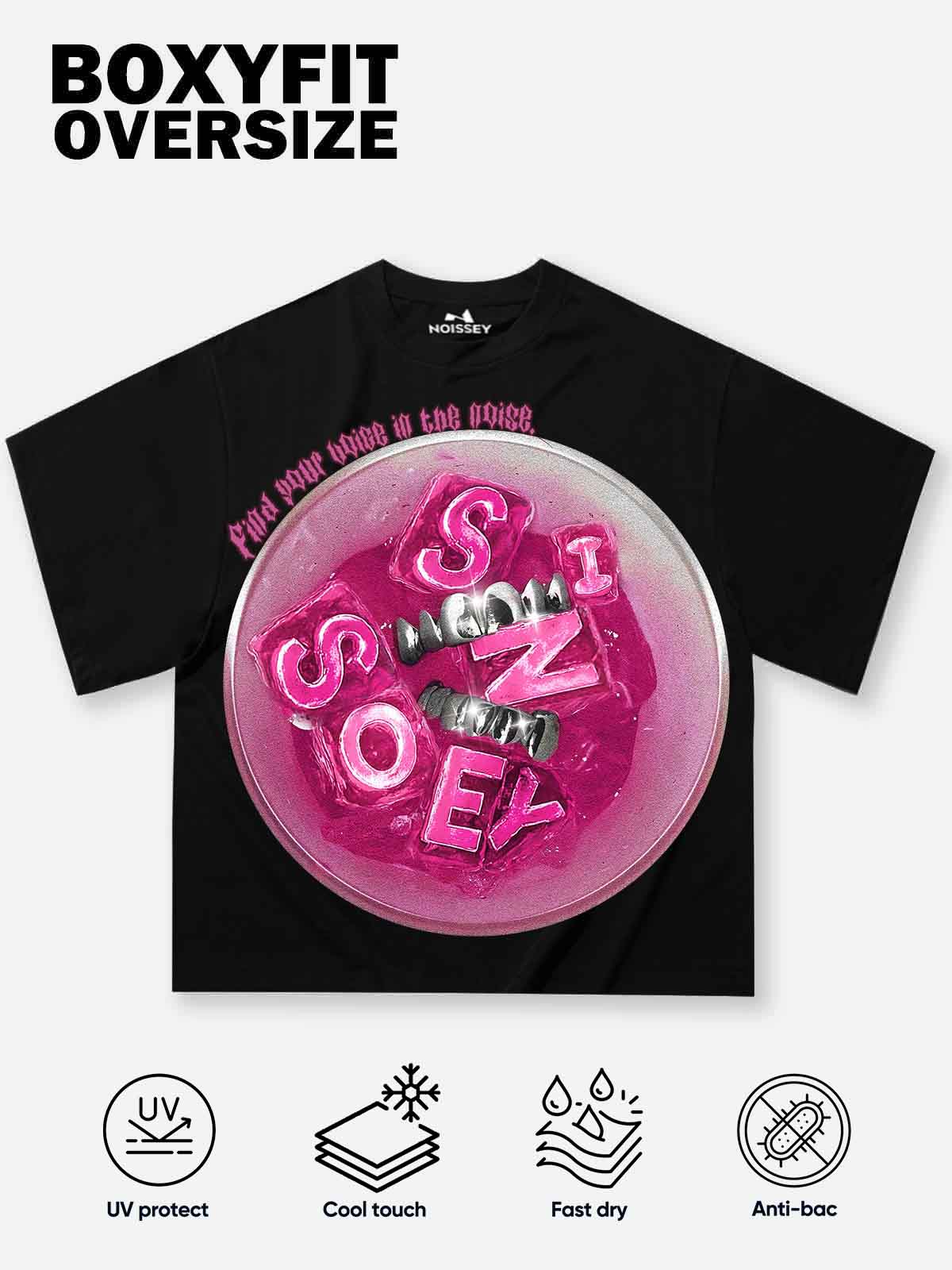 Boxy Oversized T-shirt with Pink Icy Drink Print