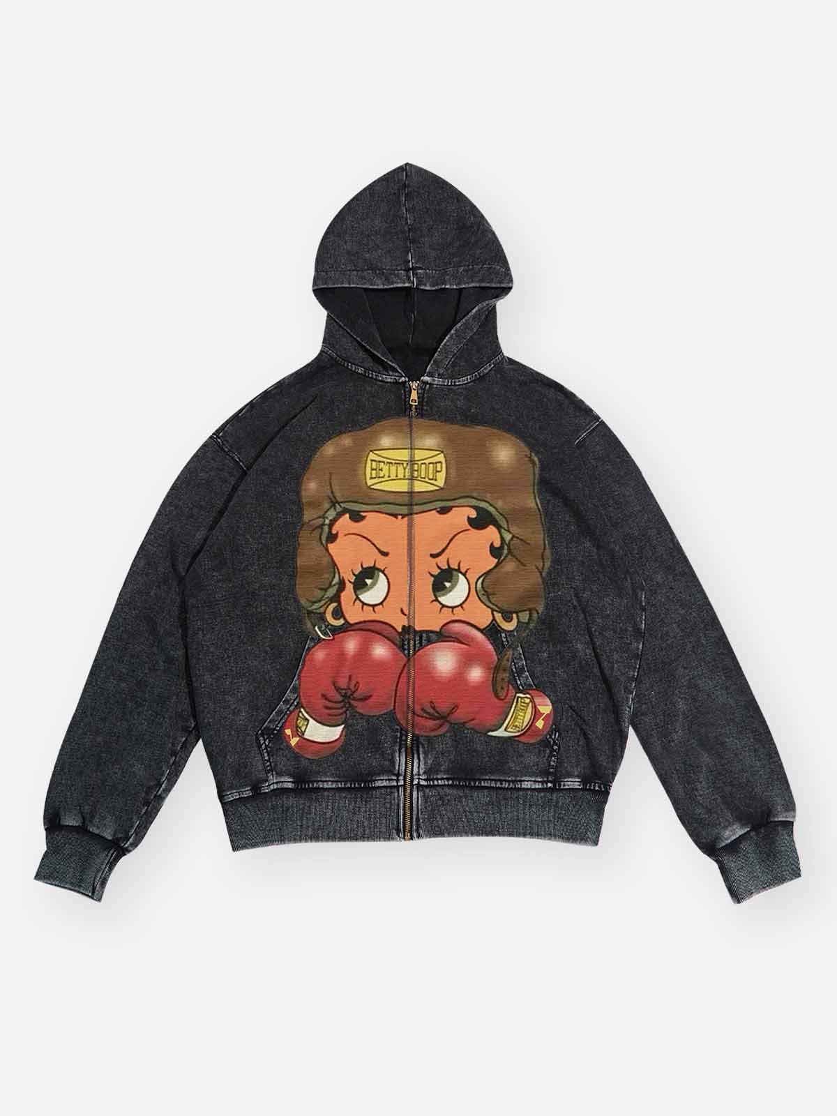 Cartoon girl Boxing Print Hoodie