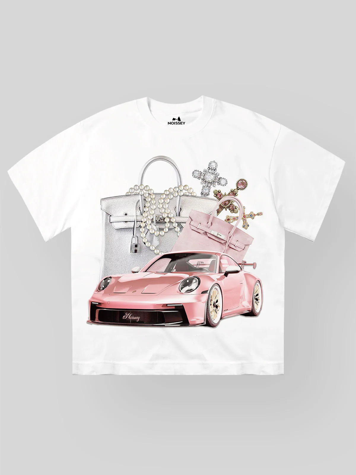 Pink Luxury Car Print T-shirt