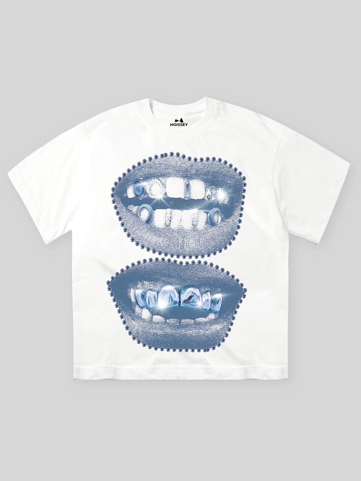 High-Quality Vintage Blue Lips Print 310g T-shirt