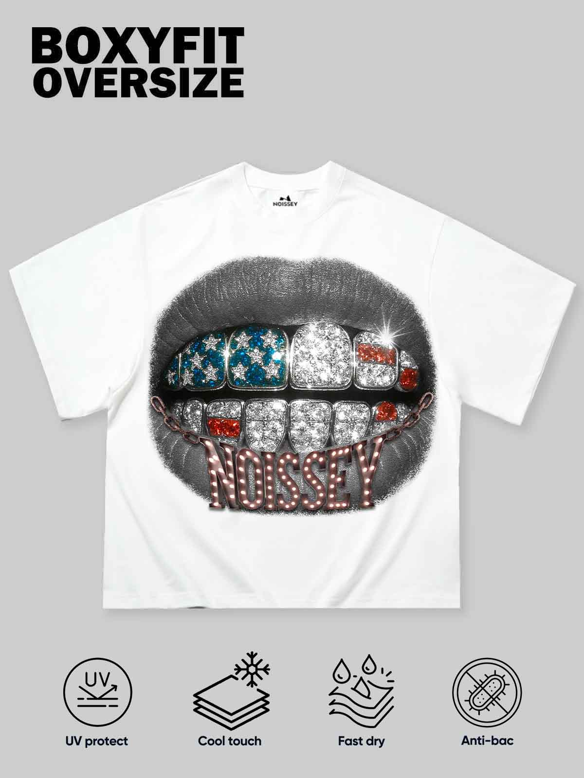 Boxy oversized T-shirt with pentagram-diamond Grills art print