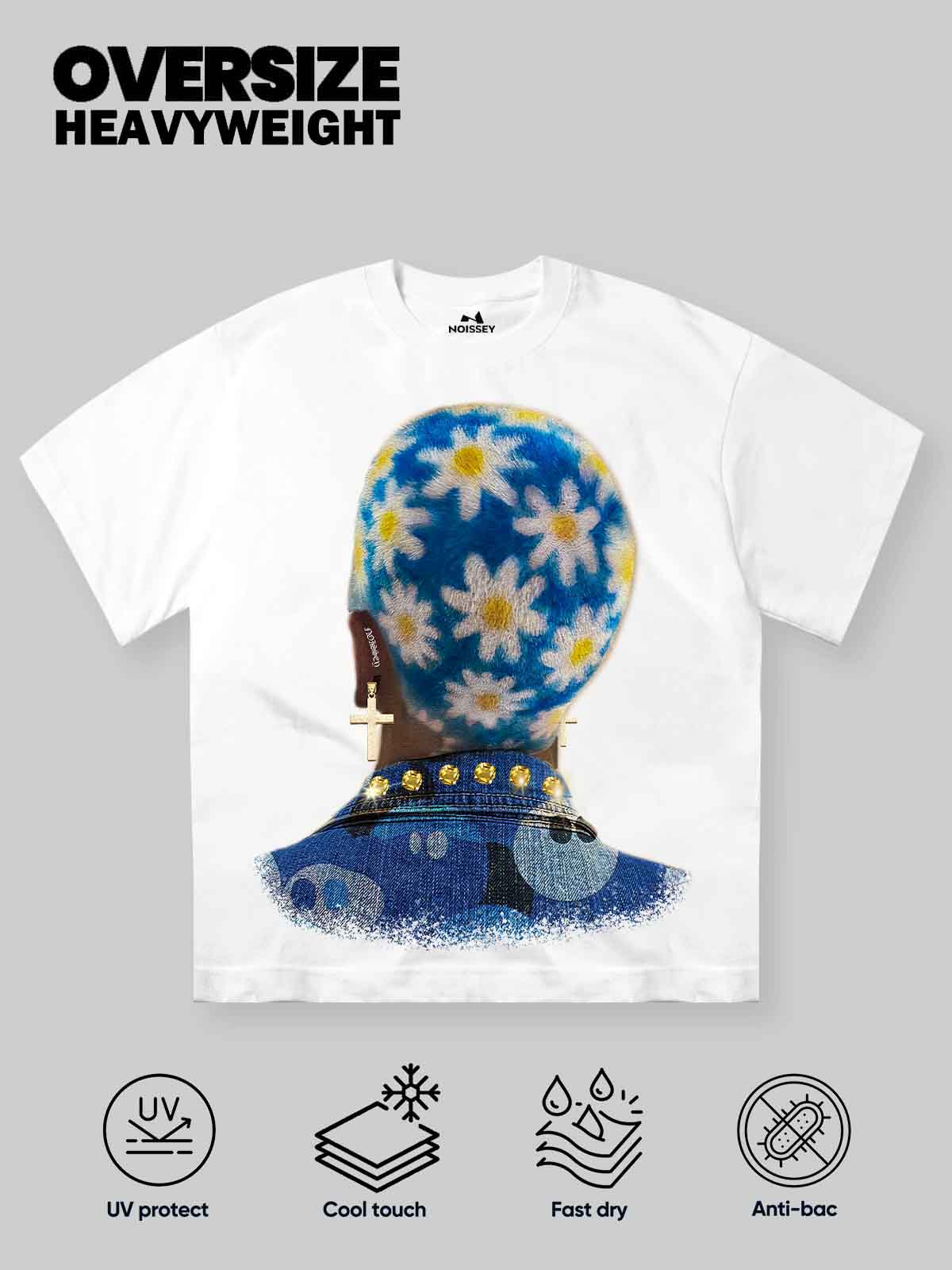 High-Quality Blue Daisy Hairstyle Print heavyweight T-shirt