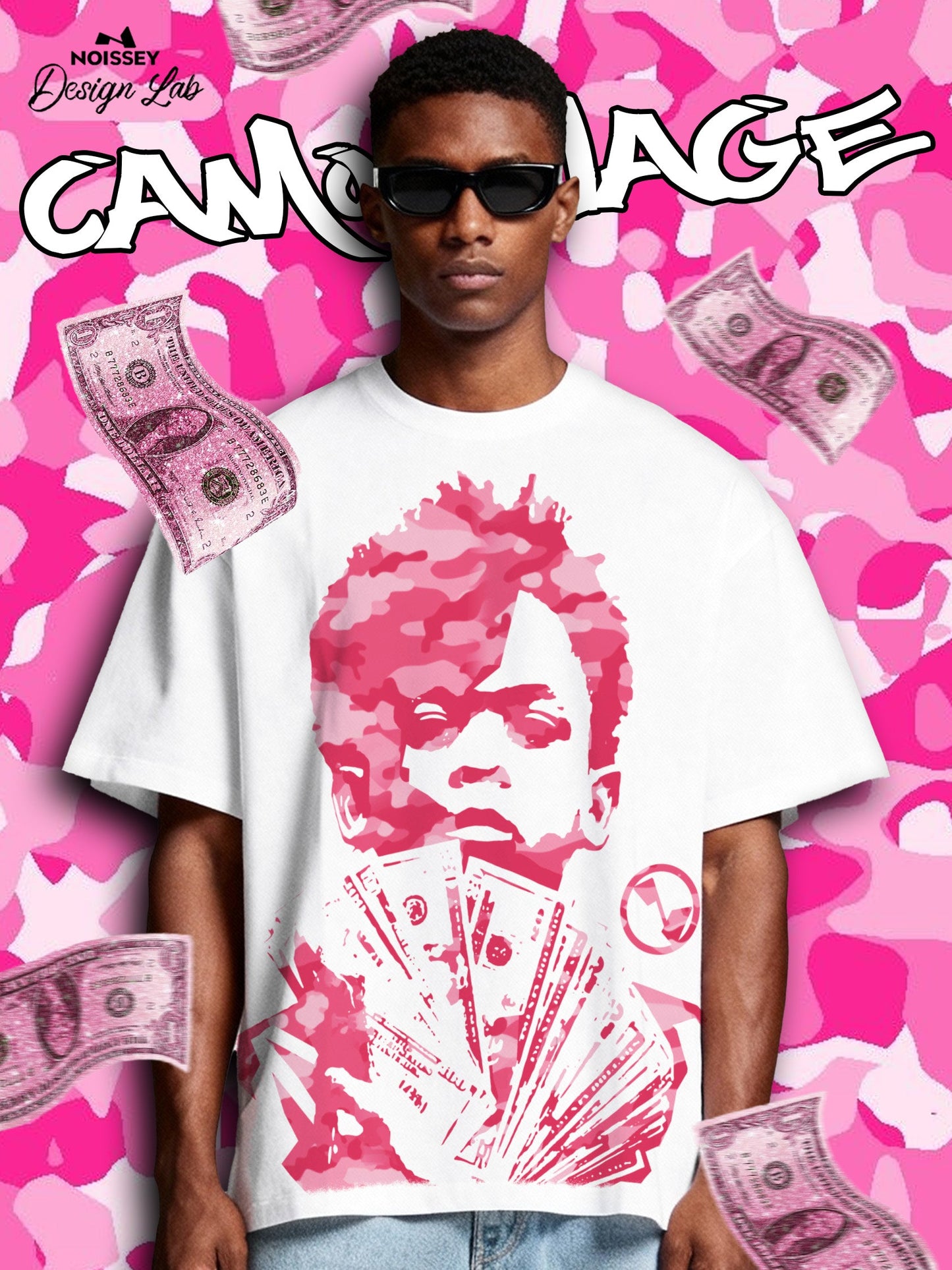 Holding Money Pink Camouflage Kid Art Print T-shirt
