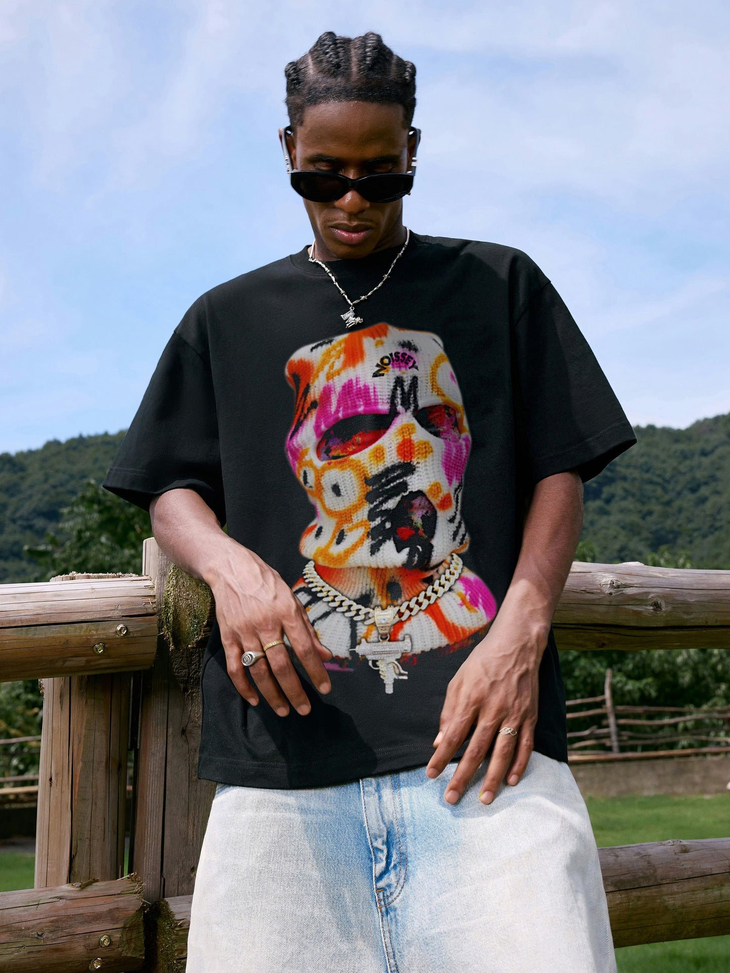 Colorful Graffiti Mask Print T-Shirt