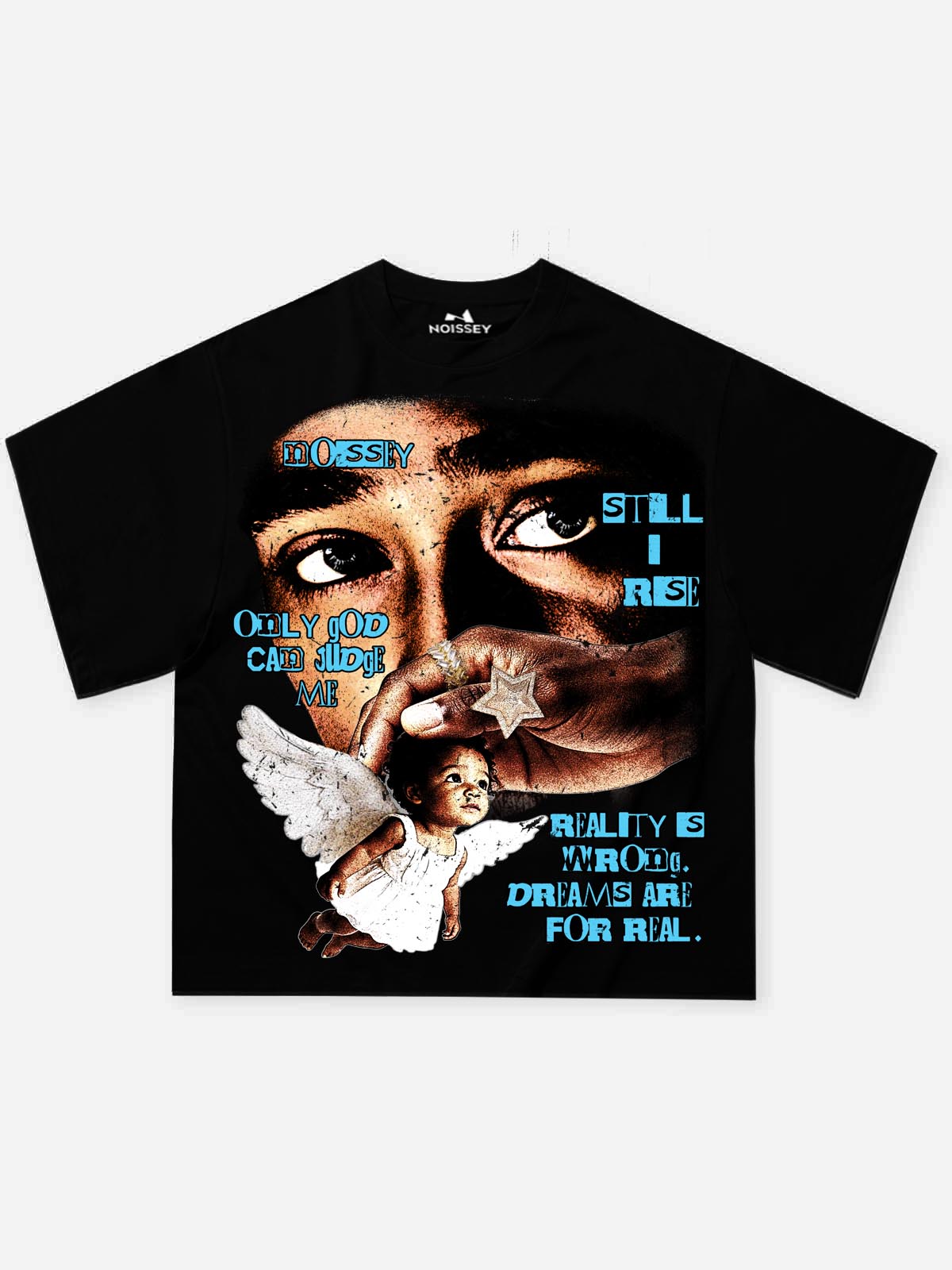 NOISSEY "Only God Can Judge Me" Immortal Legend Faith Angel Art Print Heavyweight T-Shirt - Pitch Black