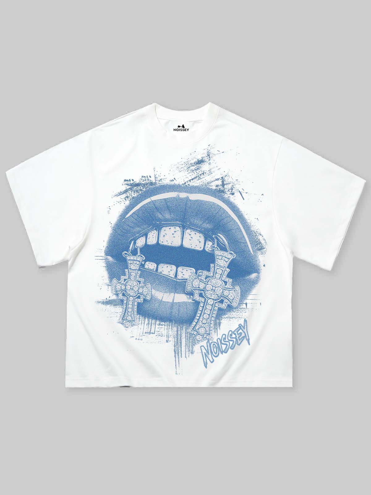 Boxy oversized T-shirt Blue Silhouette Cross Grills Print T-Shirt