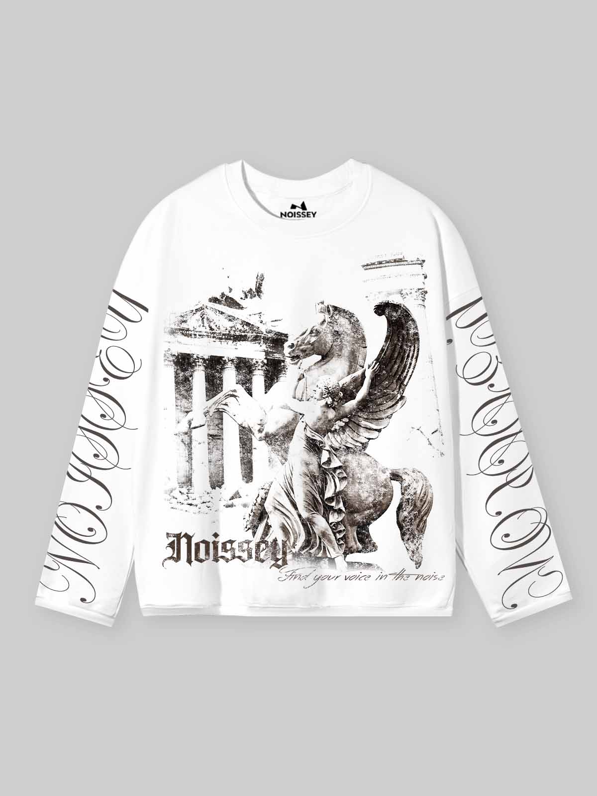 NOISSEY Pegasus & Temple Vintage Graft Art Print Long Sleeve Shirt - White