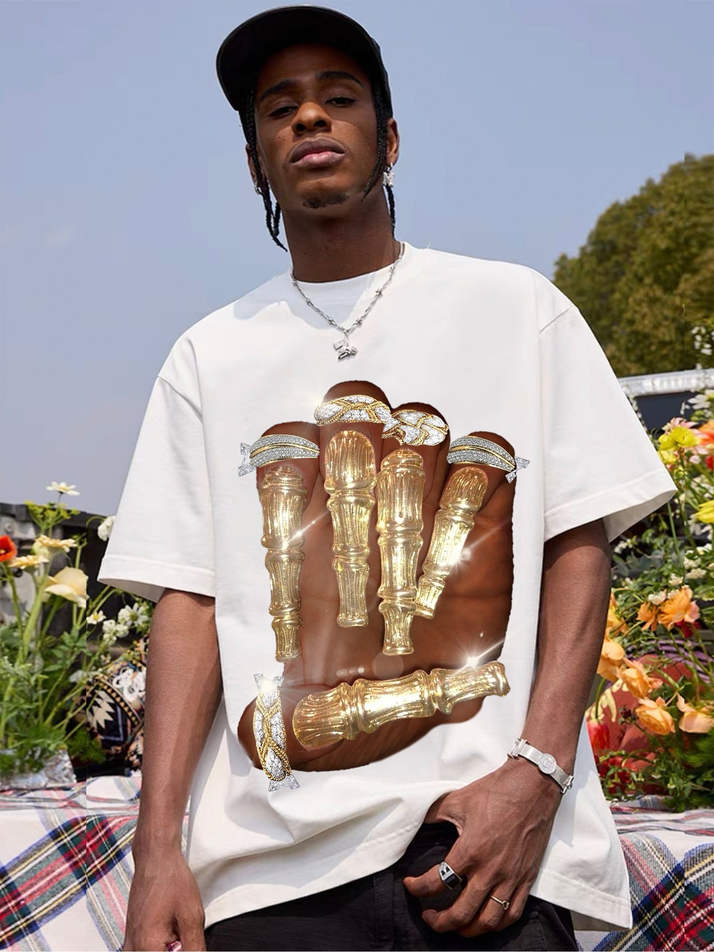 BOUNCE BACK© Golden Bone Nail Print T-shirt