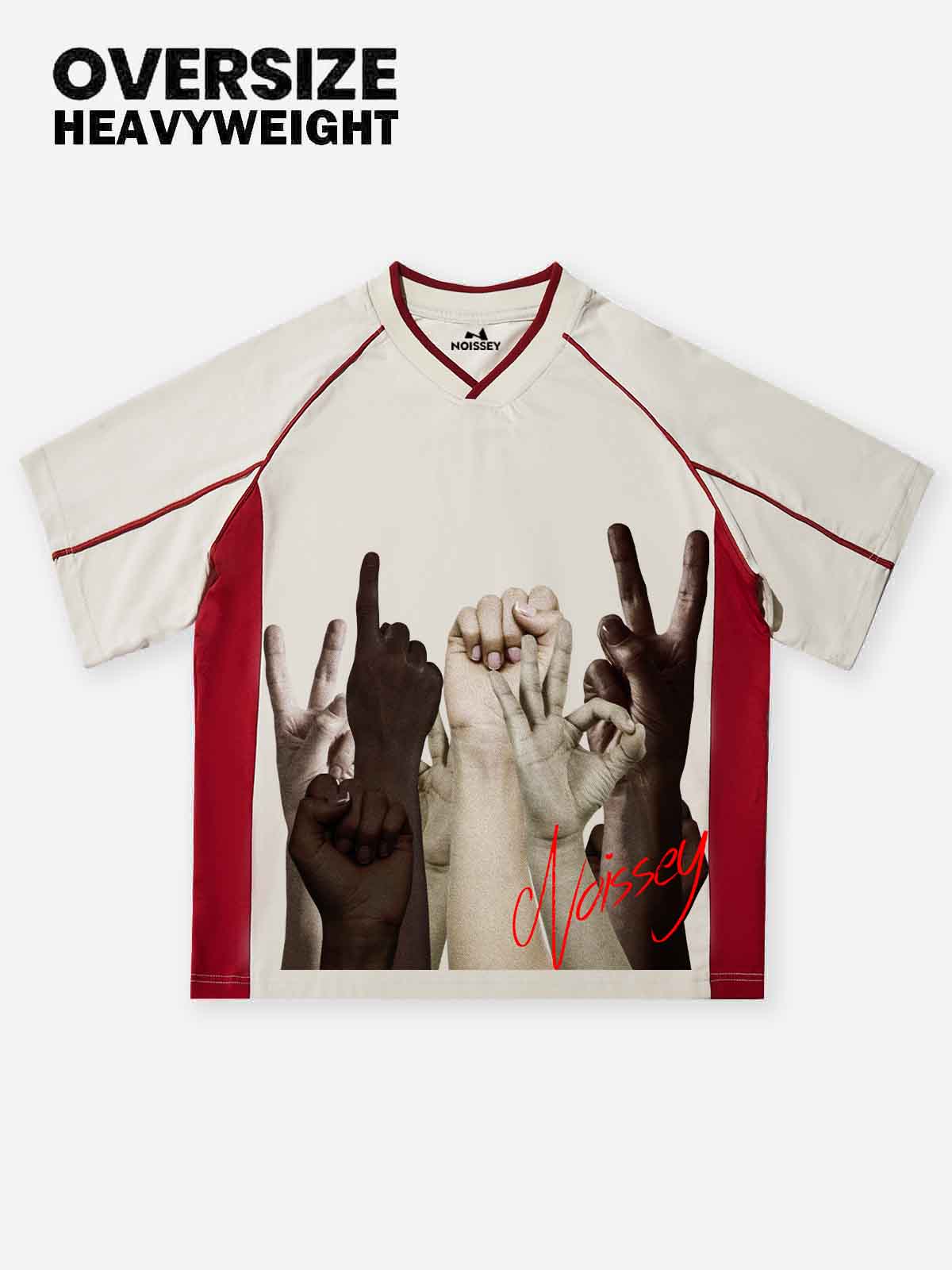 Celebratory Victory Gesture College-Style Print T-shirt