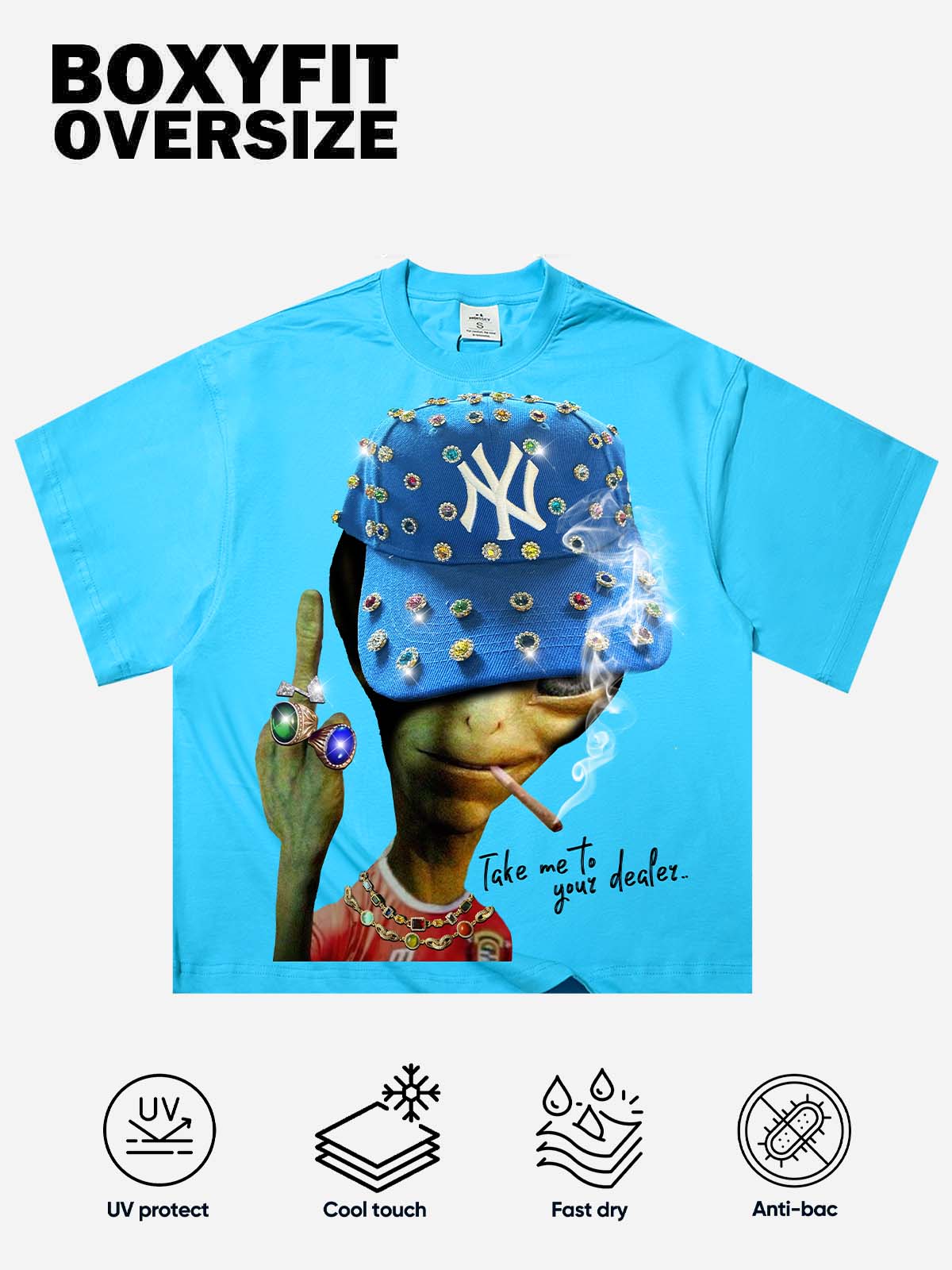 Take me to your dealer! Blue Boxy Oversized T- shirt