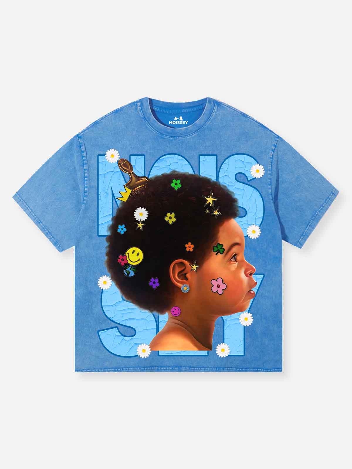 Kid-fun Washed Blue Printed T-shirt