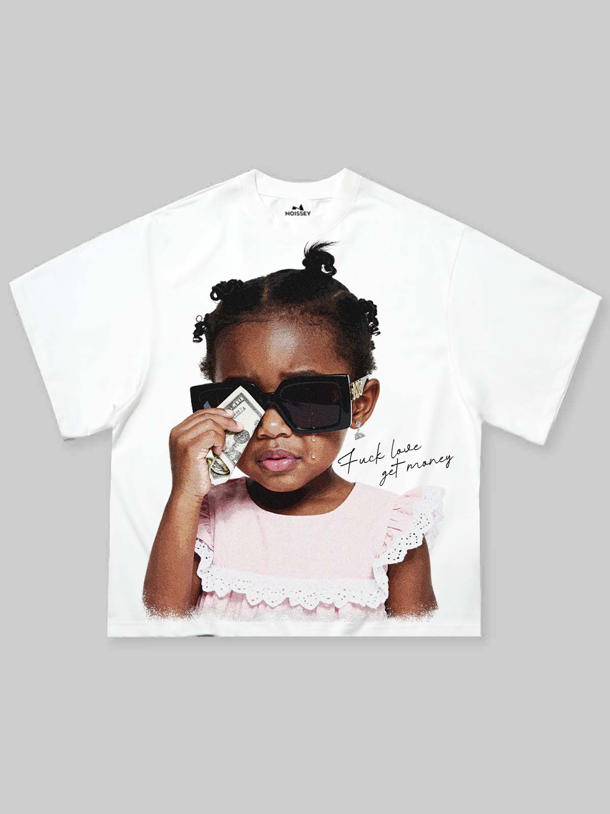 "Fuck Love Get Money" Girl Print Boxy Oversized T-Shirt