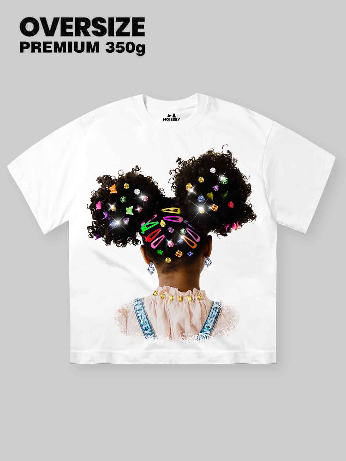High Quality Colorful Diamond Hairpin Afro Girl Print heavyweight T-shirt