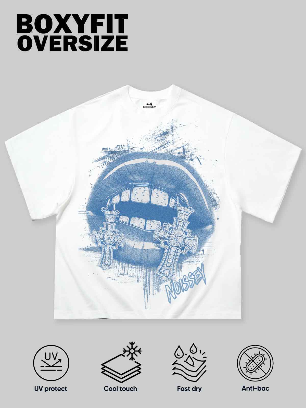 Boxy oversized T-shirt Blue Silhouette Cross Grills Print T-Shirt