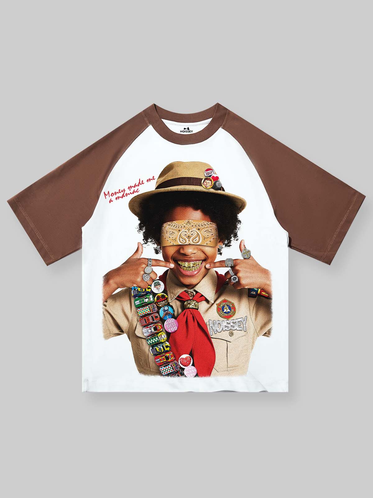 Scout Boy DIY Patch Color-Block Preppy Printed T-Shirt