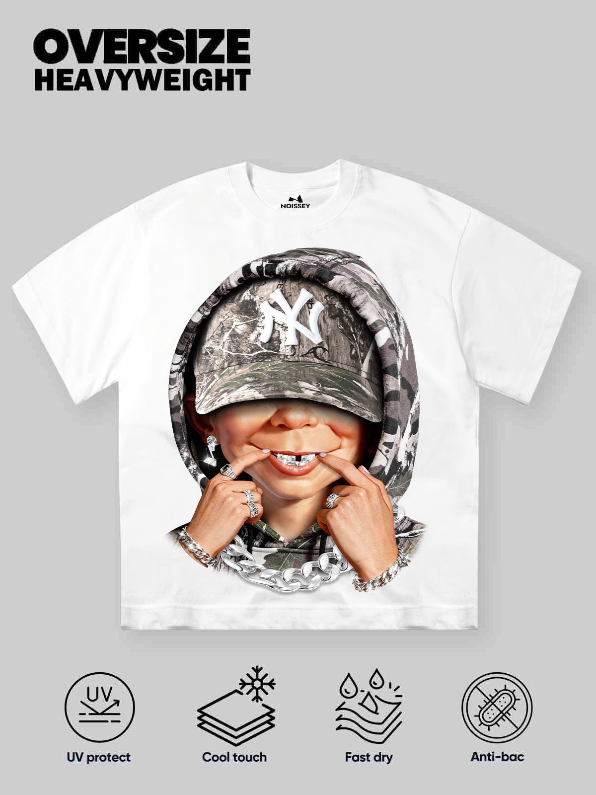 Bad boy with tree-pattern camouflage hood print T-shirt