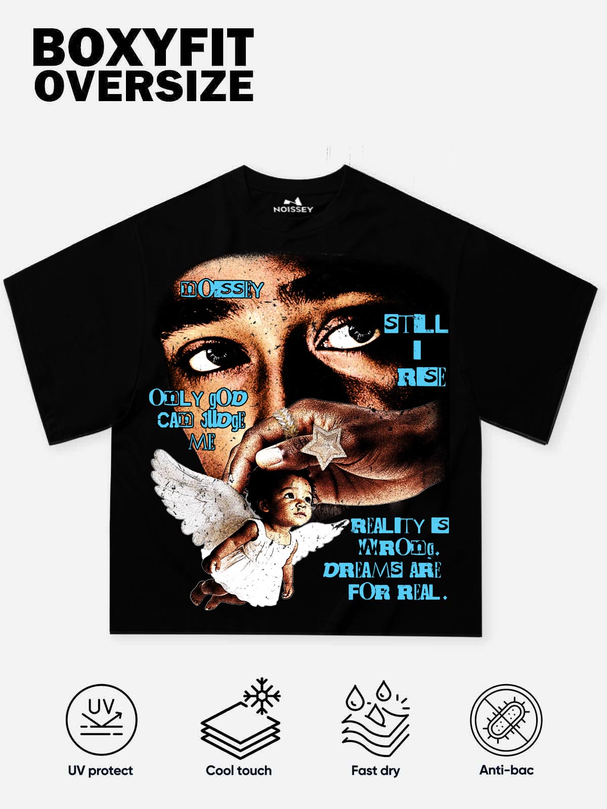 NOISSEY "Only God Can Judge Me" Immortal Legend Faith Angel Art Print Heavyweight T-Shirt - Pitch Black