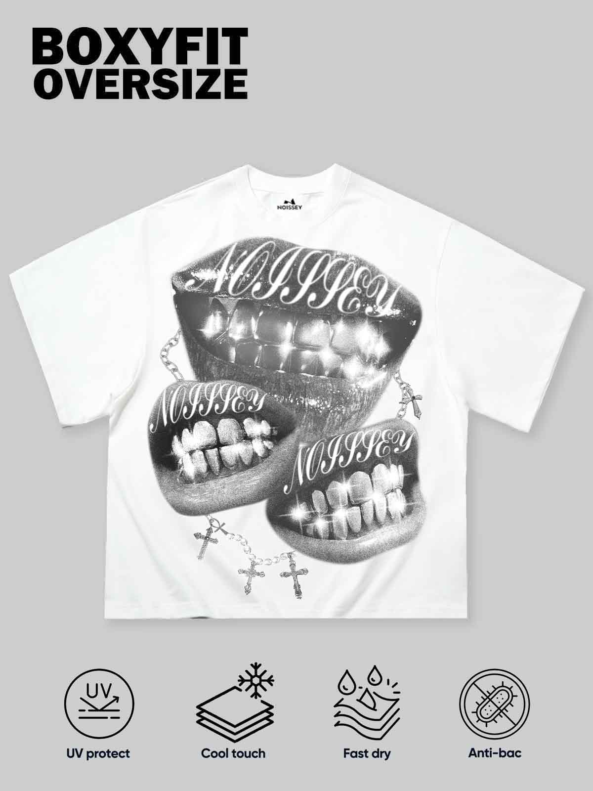 Boxy oversized T-shirt Retro Black and White Monochrome Grills Print