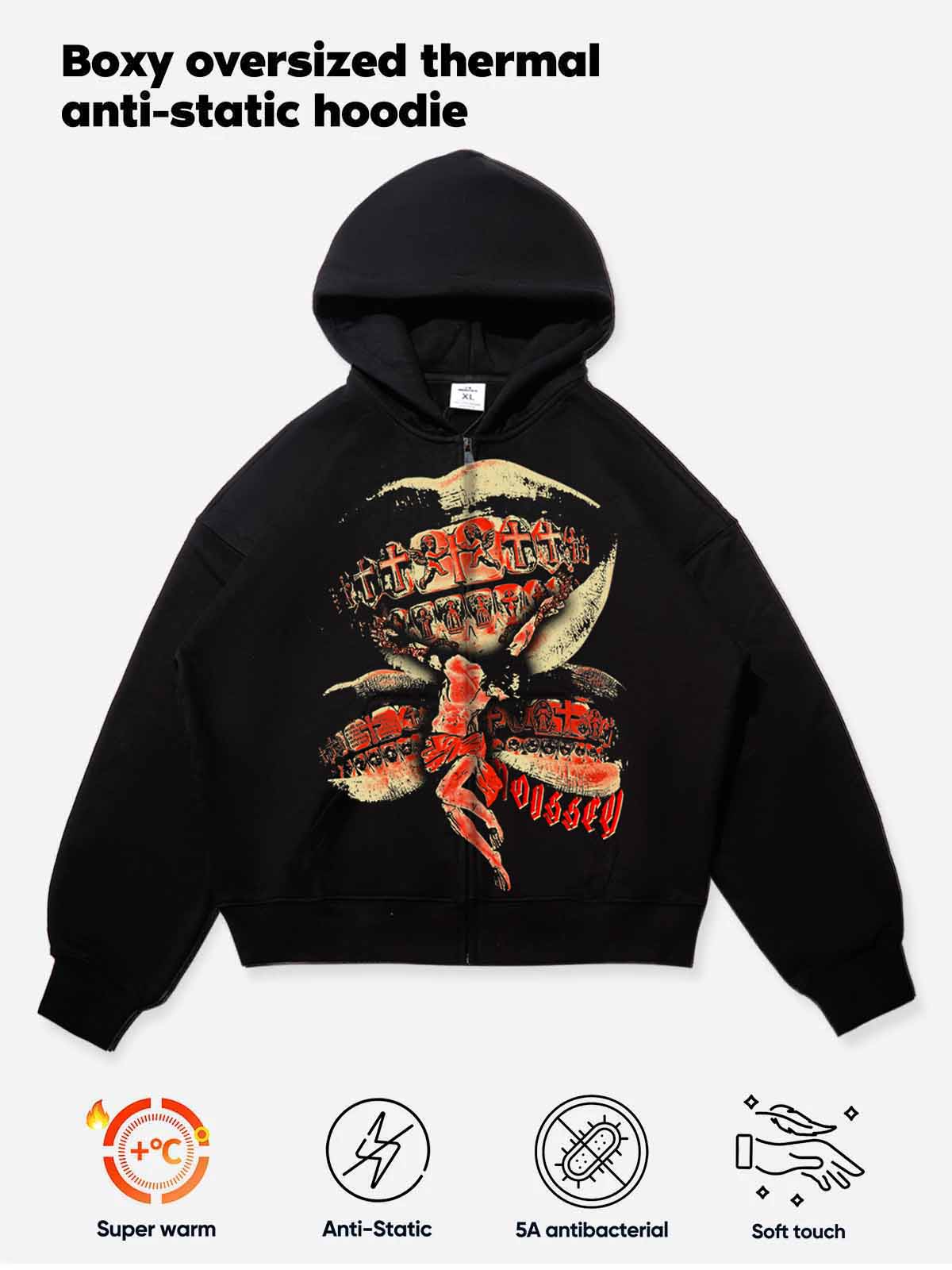 HOLY GRIND Vintage Wash Print Black Hoodie