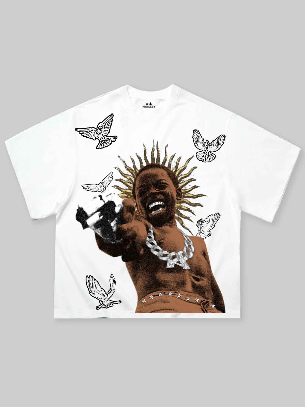 Boxy Oversized T-shirt "City of God" Peace Dove Print