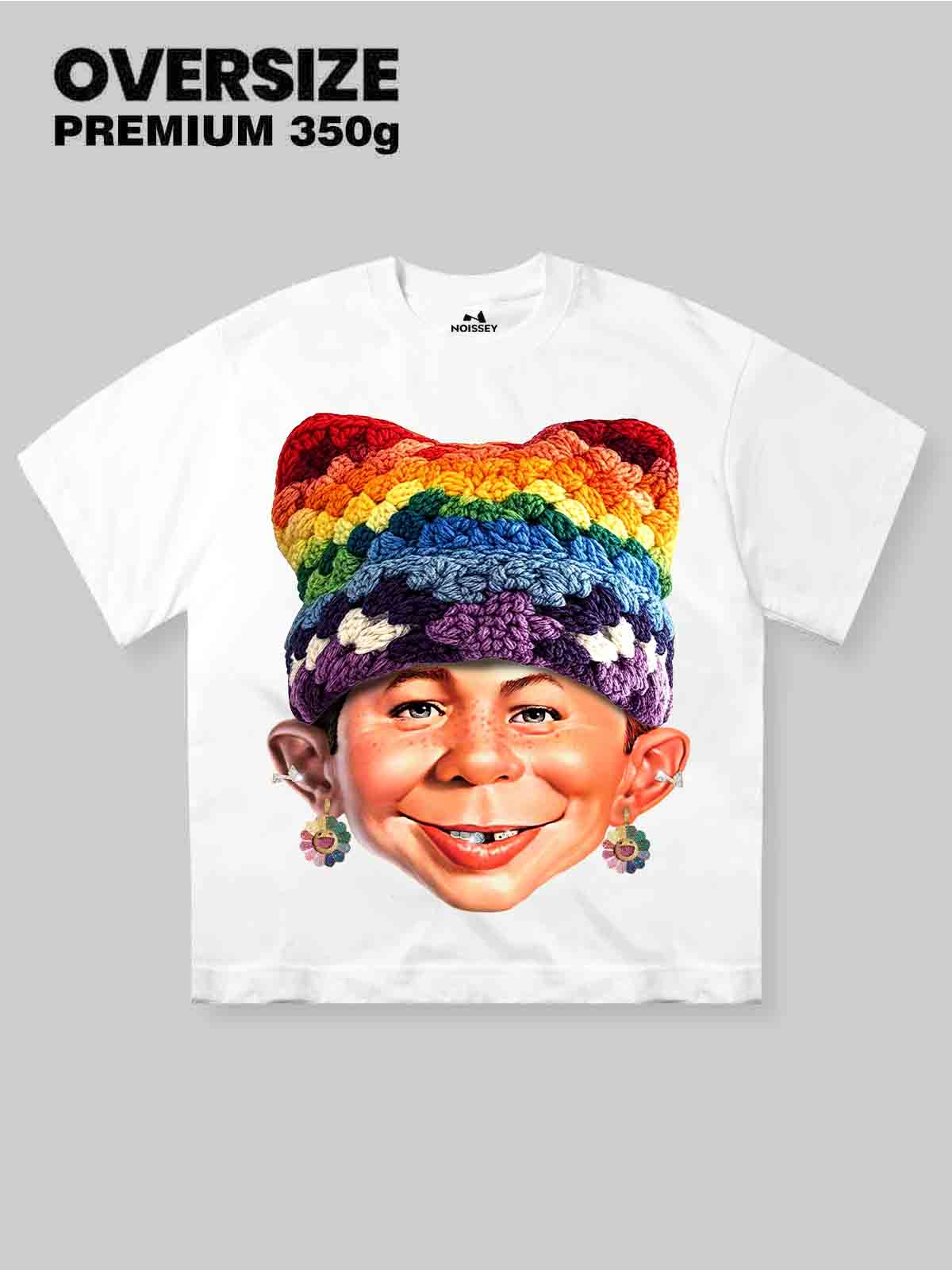 High Quality "Bad Boy" & Rainbow Crochet Hat Print 350g T-shirt