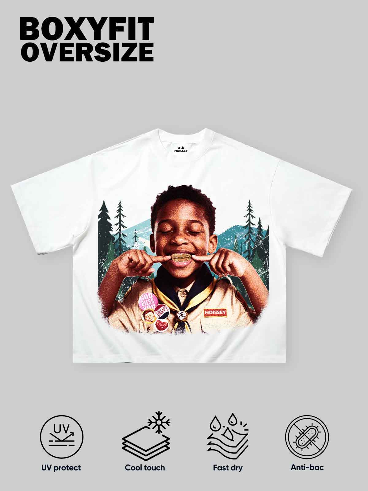 Boxy Oversized T-shirt with Grills-Wearing Kid Print