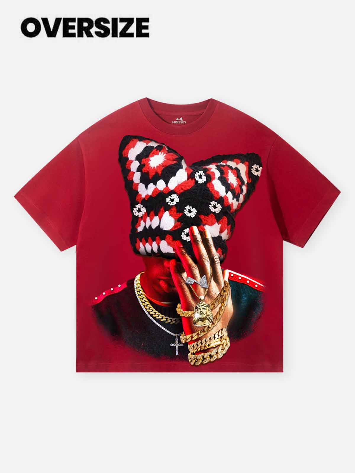 Red Light and Shadow Art Figure with Cat Ears Print Red Quick-Dry T-Shirt