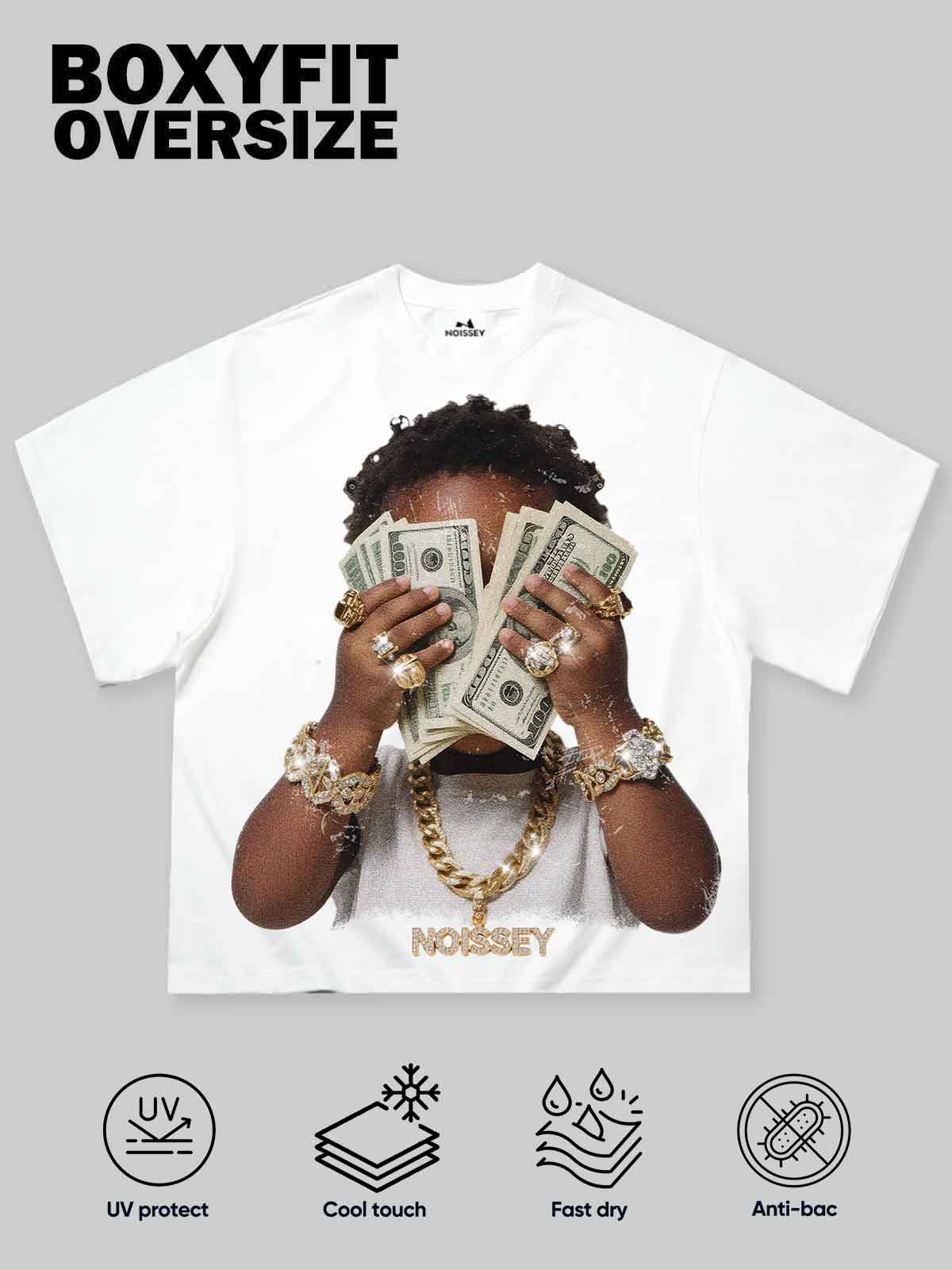 NOISSEY "Rich Forever" Boxy Heavyweight Cooling Tee - White