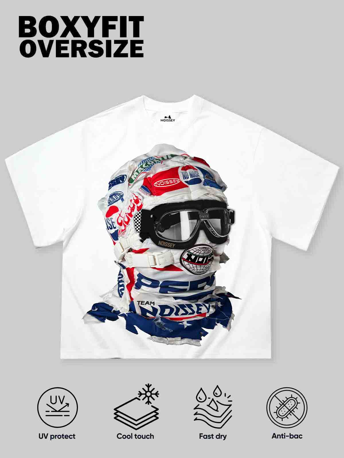 Racing-Inspired Tech Headgear Printed Boxy Oversized T-shirt