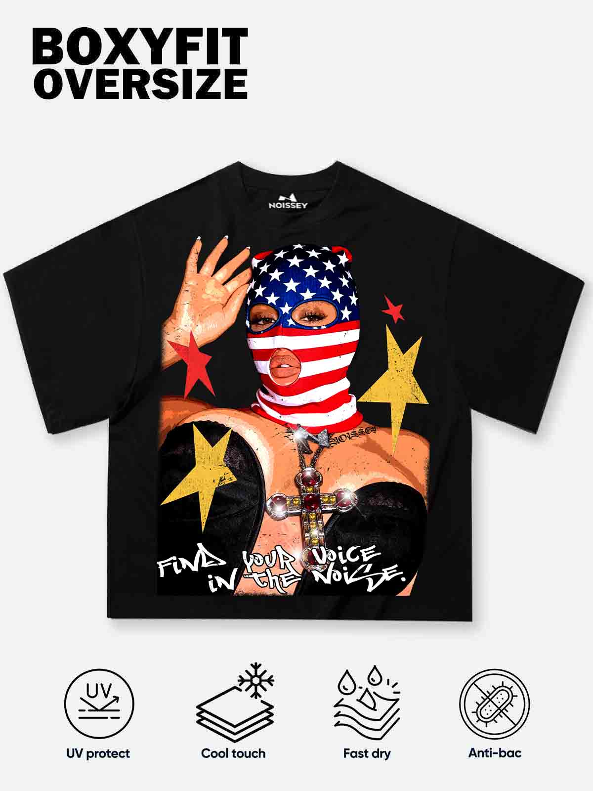 American Flag Balaclava Lady Art Painting Print Boxy Oversized T-shirt