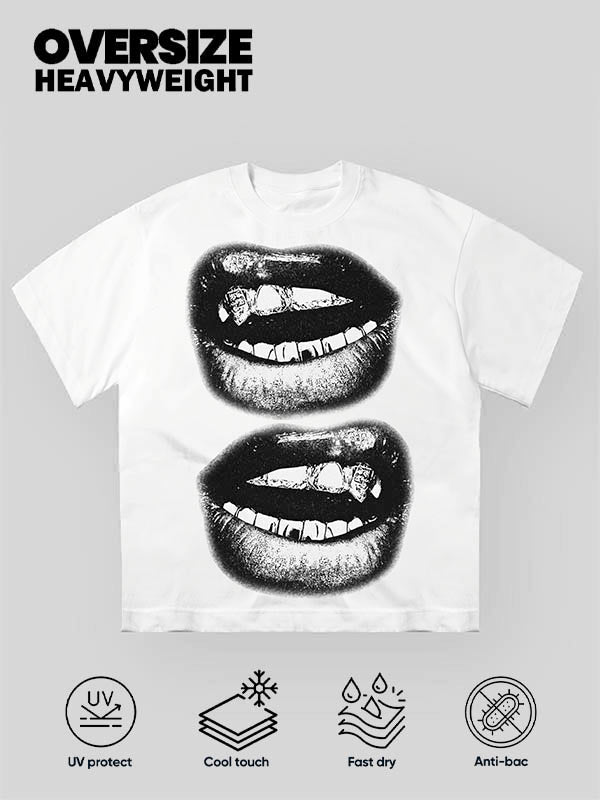 Black & White Lips Shell Print T-Shirt