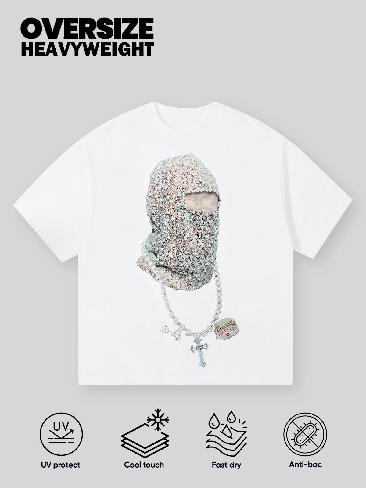 BOUNCE BACK© Diamond Face Mask Necklace Printed T-shirt