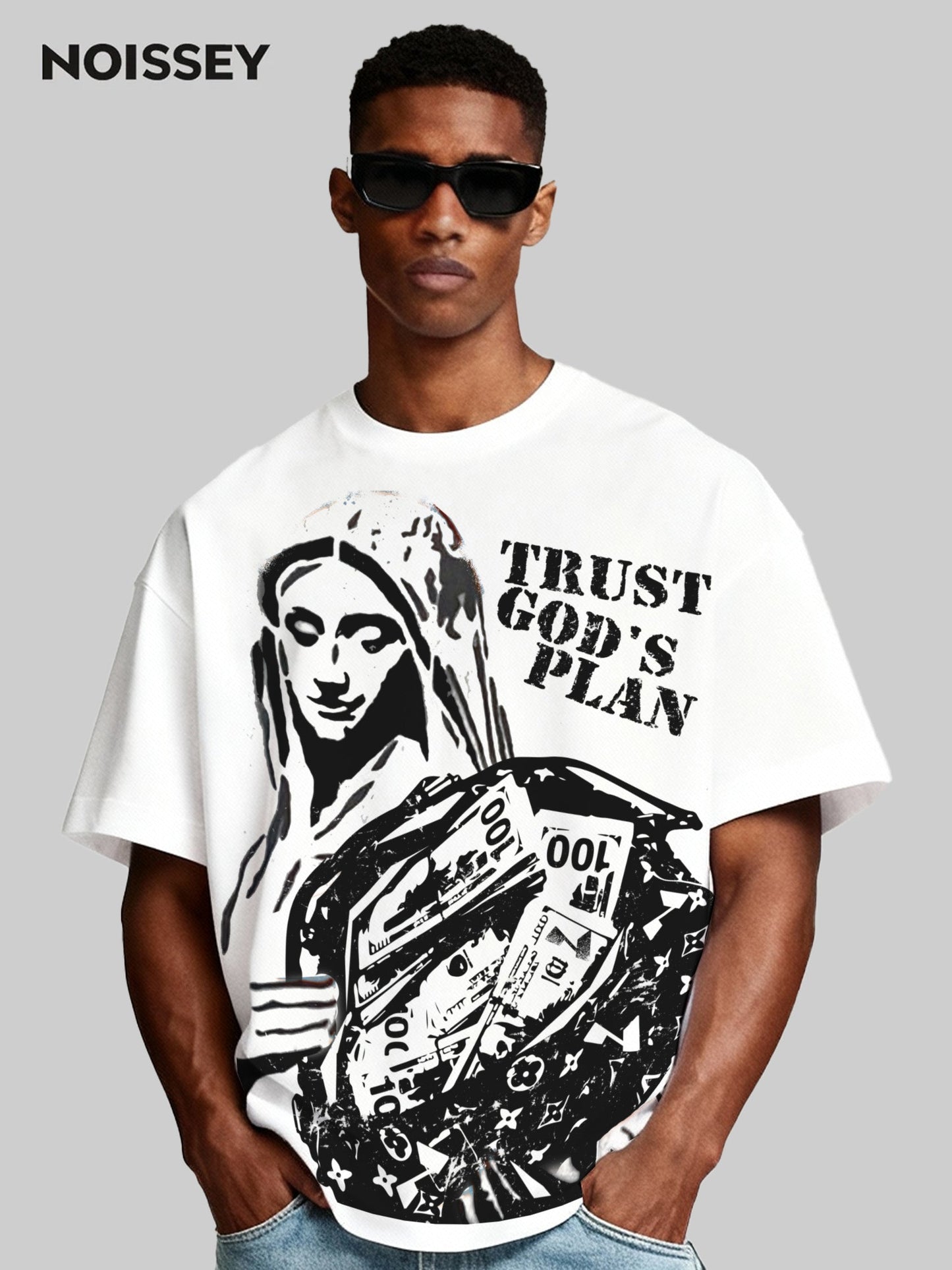 Trust God's Plan! Banksy Art Graffiti Print Boxy Oversized T-shirt