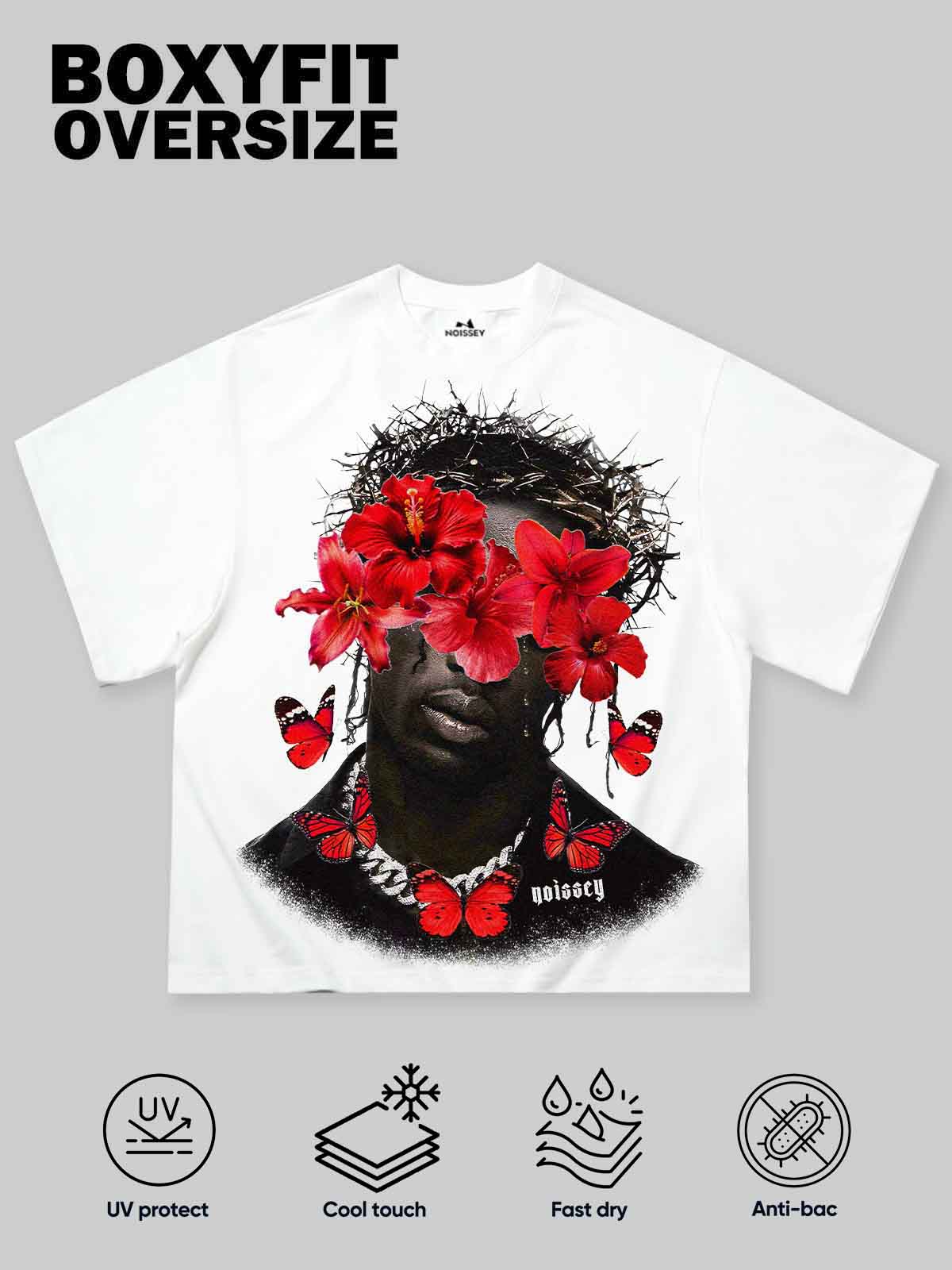 Boxy Oversized T-shirt "Red Bloom"