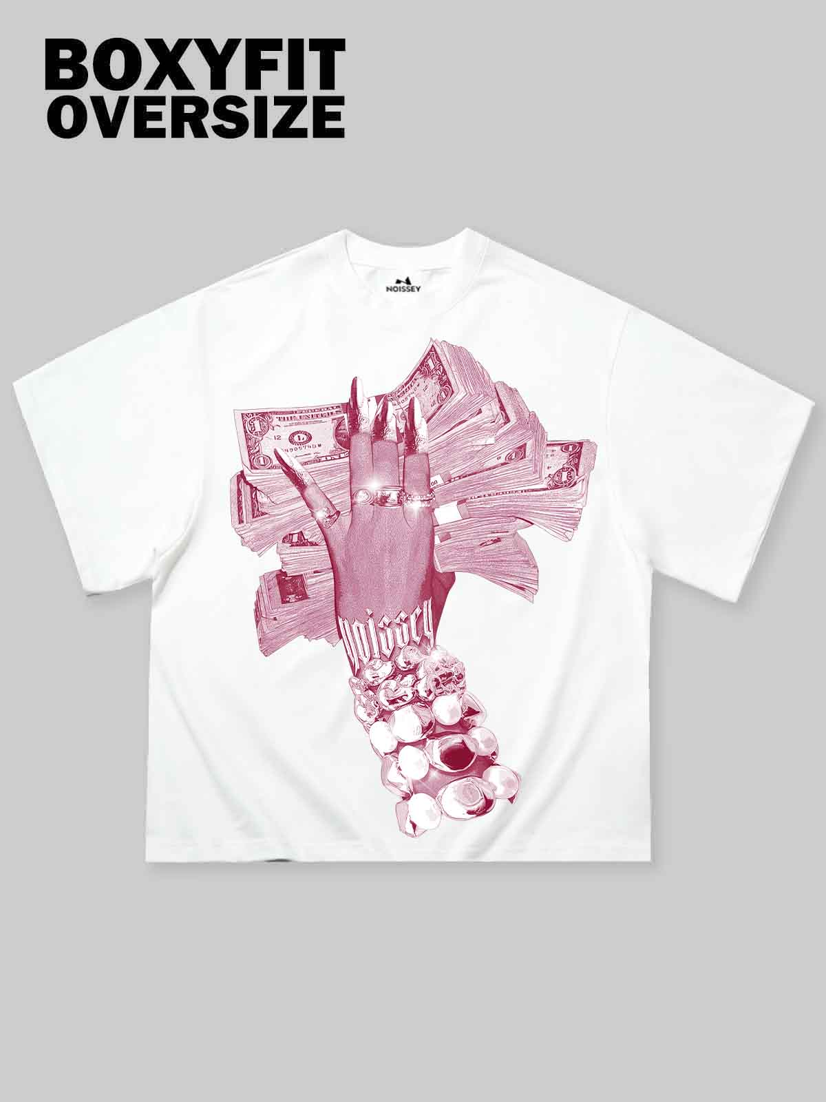 Noissey Boxy Oversized T-Shirt with Money-Holding Nail art