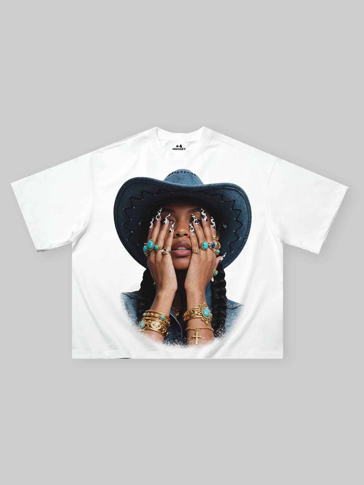 Boxy oversized T-shirt Denim Girl & Her Turquoise Nail Art Print T-Shirt