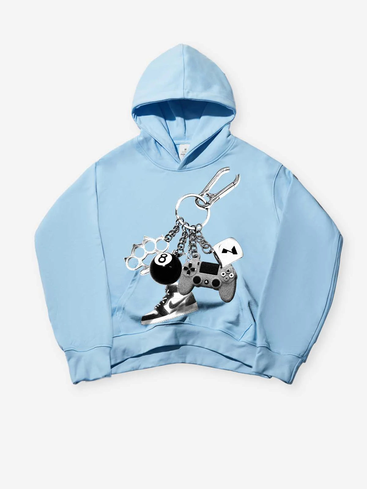 Metal Gaming Chain Print Light Blue Hoodie