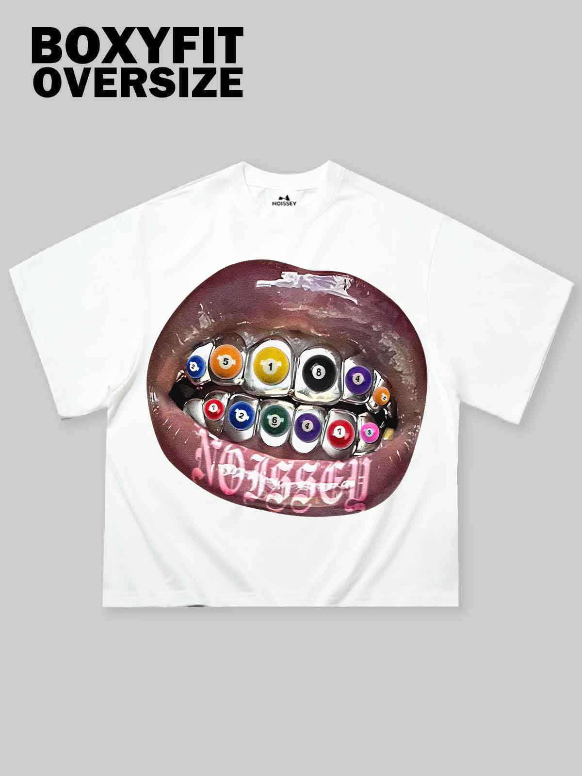 Boxy Oversized T-shirt with Billiard Grills Print