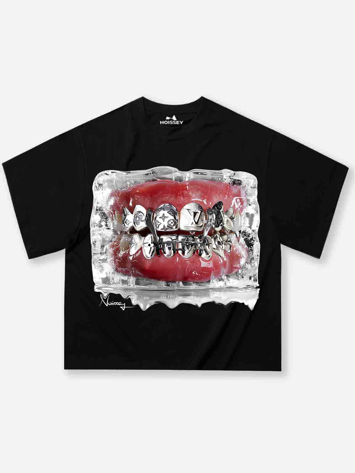 Boxy oversized T-shirt with Grills art print in ice blocks