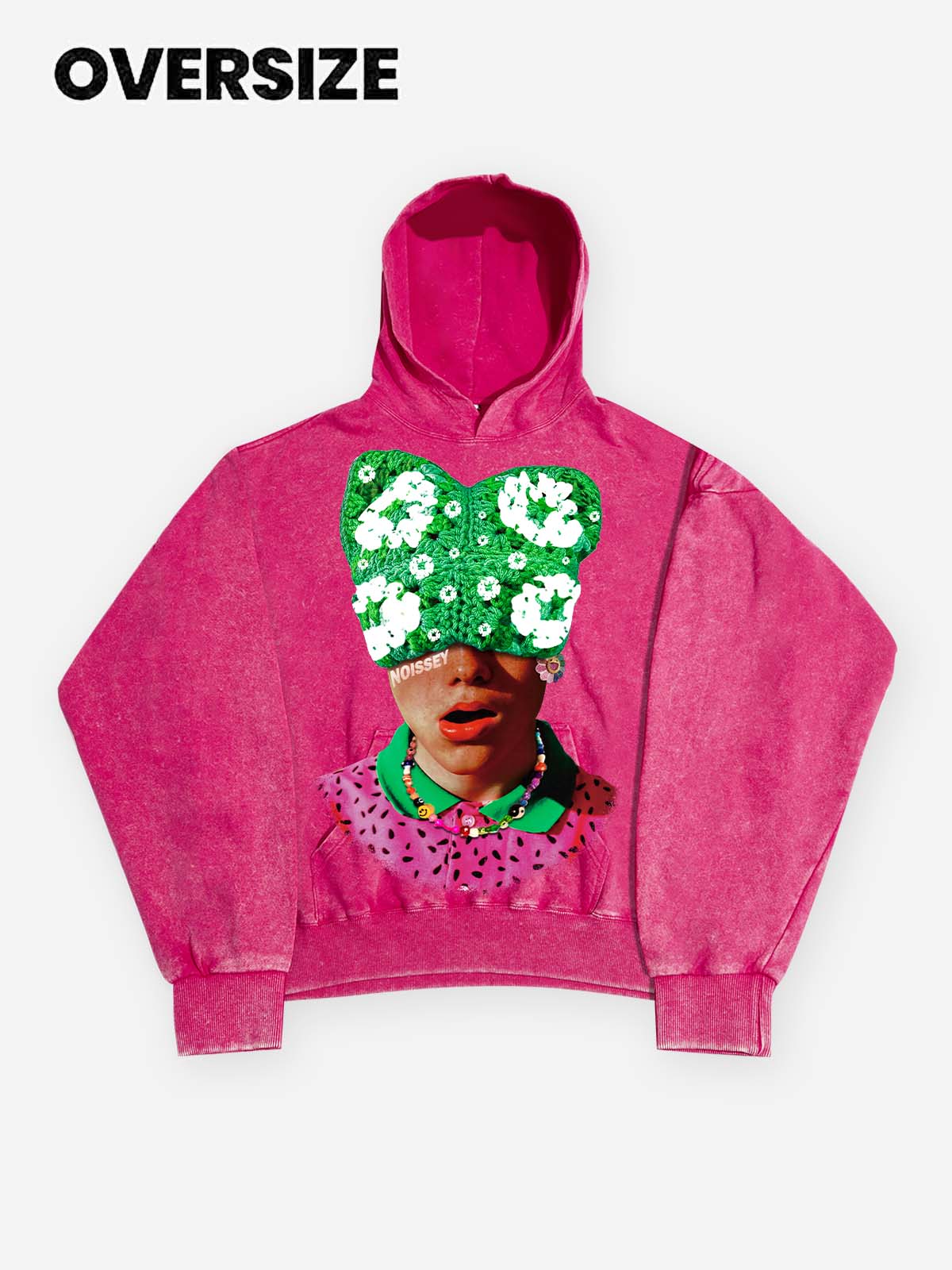 Dopamine Kitty Cap Pink Gradient Print Hoodie