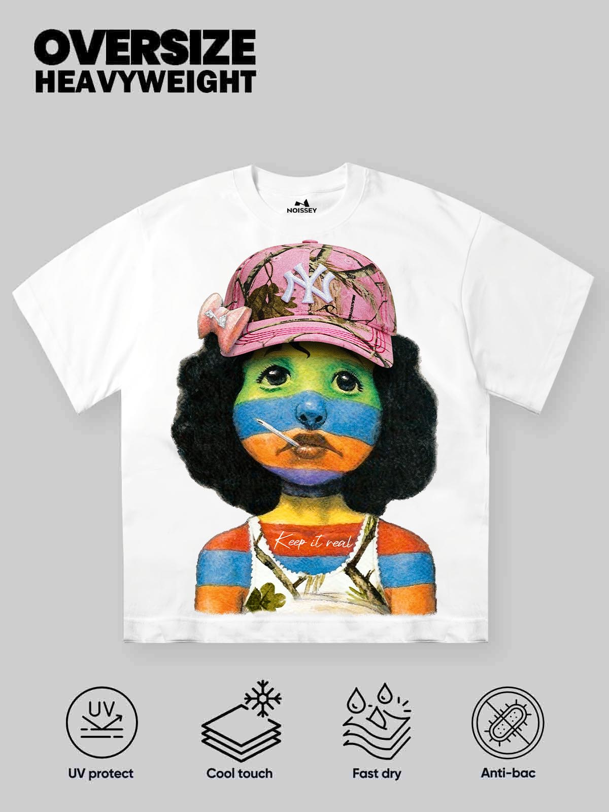 Art print T-shirt of a striped girl wearing a hat