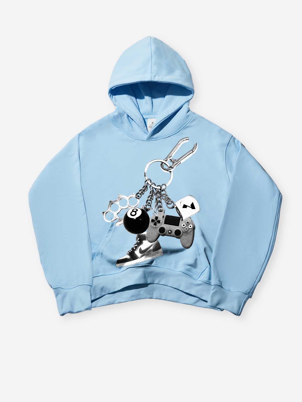 Metal Gaming Chain Print Light Blue Hoodie