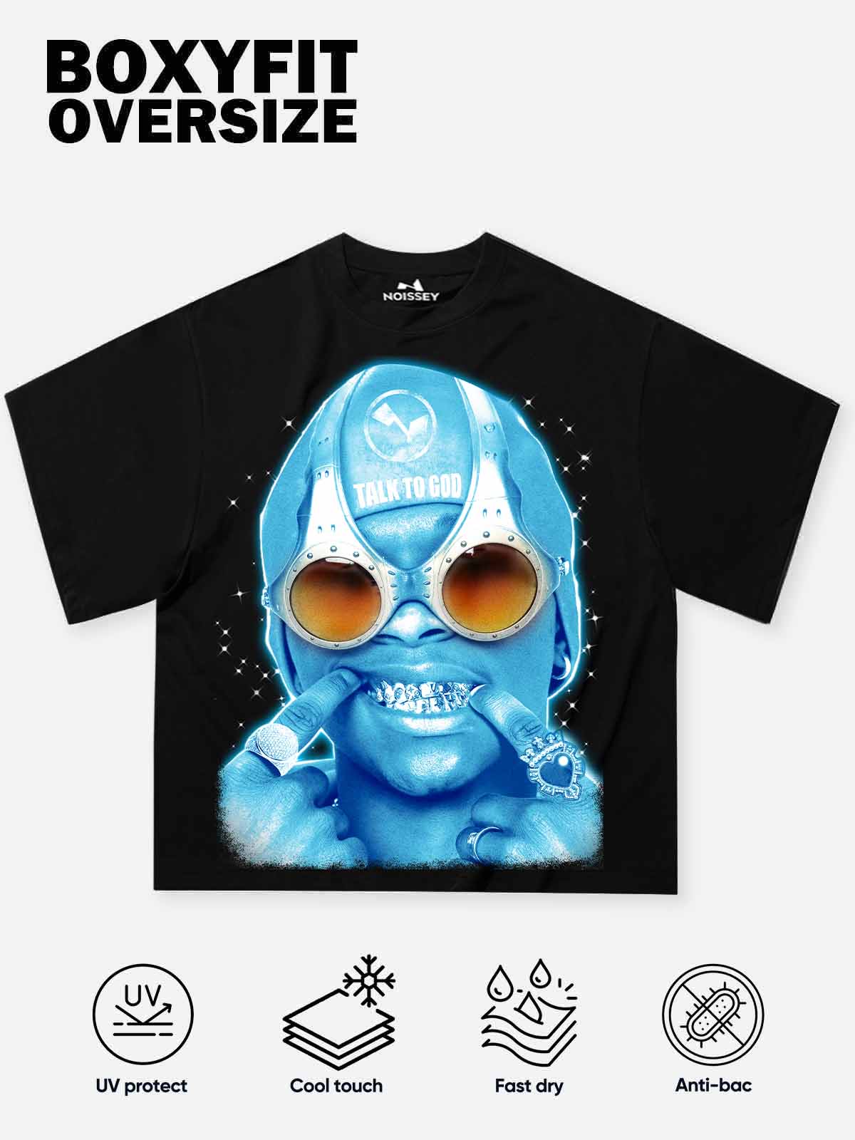 The Man from Outer Space Black Print Boxy Oversized T-shirt