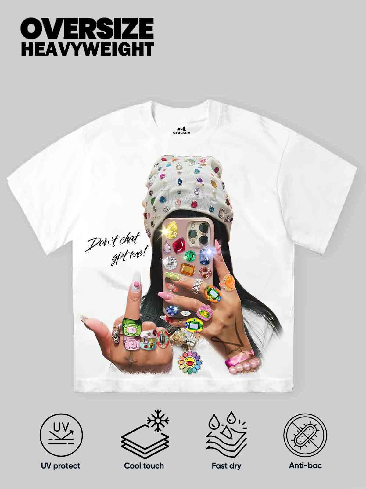 NOISSEY "Don't ChatGPT Me" Mirror Selfie T-Shirt - White 255G Heavyweight Oversized Fit
