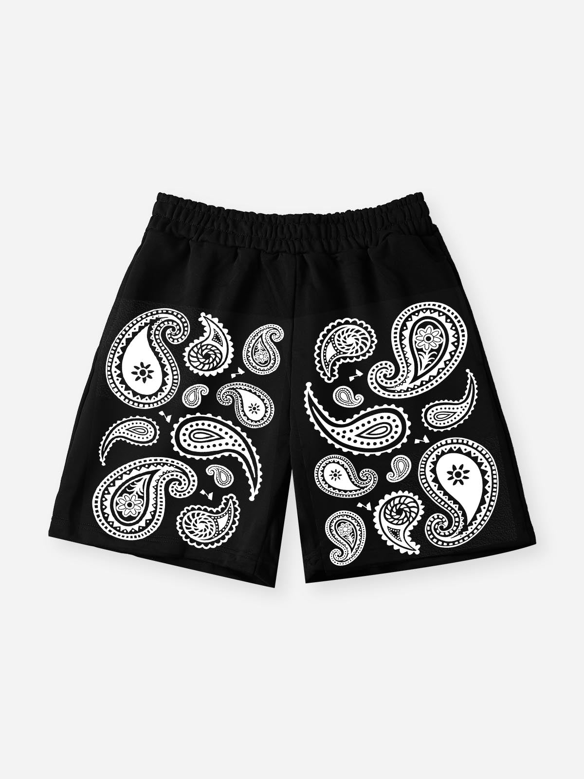 NOISSEY "Monochrome Bandana" Paisley Graphic Heavyweight Wide-Leg Sweat Shorts
